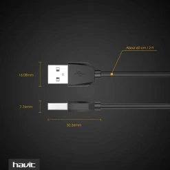 Mobile HAVIT 2-Feet USB 2.0 Type A Male To Type A Male Cable, Black