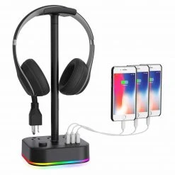 HAVIT DPM05 RGB Headset Stand With 3 USB Charging Ports & 3 Power Outlets Gaming