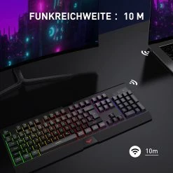 HAVIT HV-KB663GCM Wireless Gaming Keyboard, 104 Keys Rechargeable, LED Rainbow Backlit