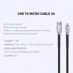 HAVIT HV-H6112 USB 2.0 A-Male To Micro B Charger Cable, Fast Charging, Silver Mobile 12 HAVIT HV-H6112 USB 2.0 A-Male To Micro B Charger Cable, Fast Charging, Silver Mobile