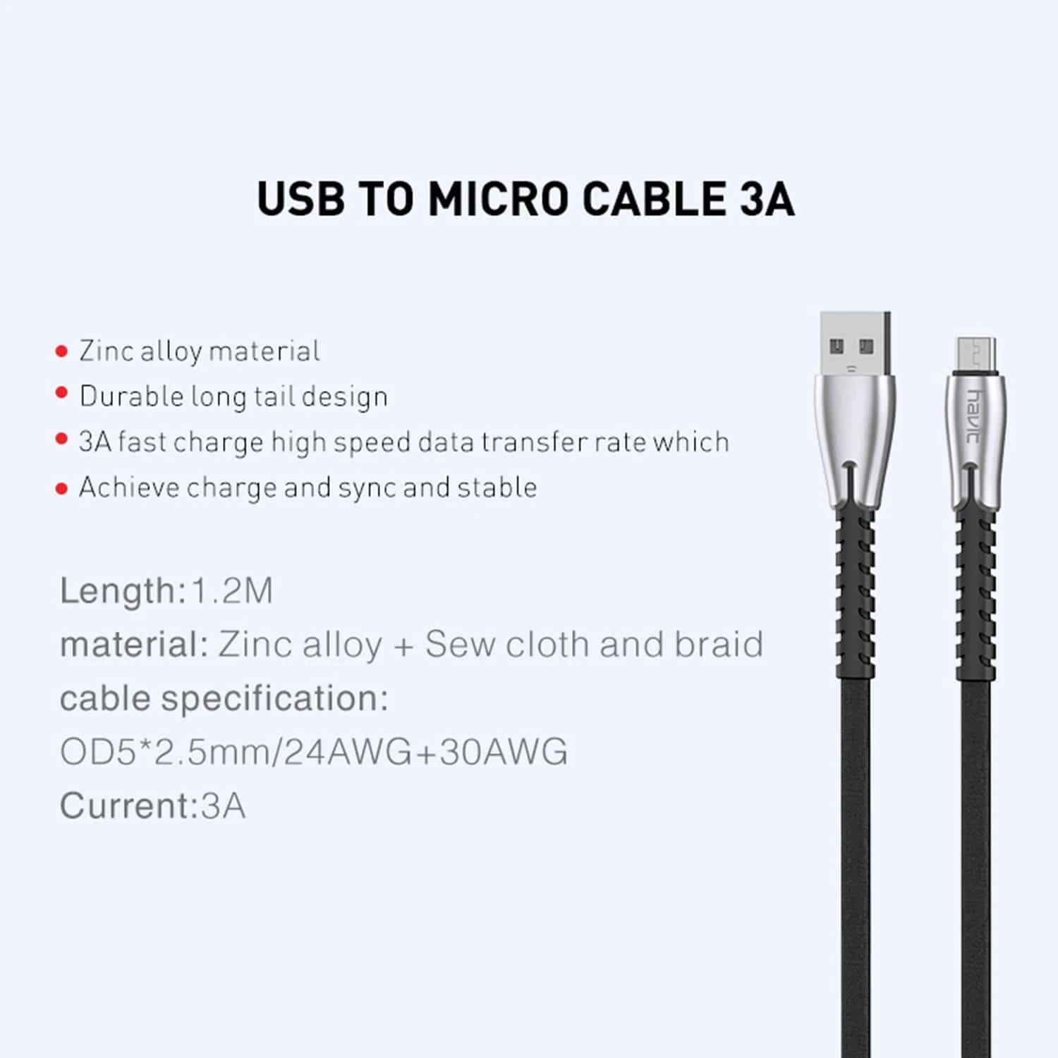 HAVIT HV-H6112 USB 2.0 A-Male To Micro B Charger Cable, Fast Charging, Silver Mobile 3 HAVIT HV-H6112 USB 2.0 A-Male To Micro B Charger Cable, Fast Charging, Silver Mobile