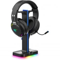 HAVIT TH650A RGB Gaming Headset & Dual Hanger Headphone Stand Set With Phone Holder & 2 USB Ports