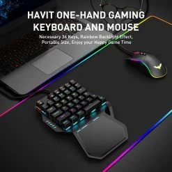HAVIT RK-B20 One Hand RGB Gaming Keyboard & Programmable Mouse Combo - 36 Keys USB Keypad With Wrist Rest